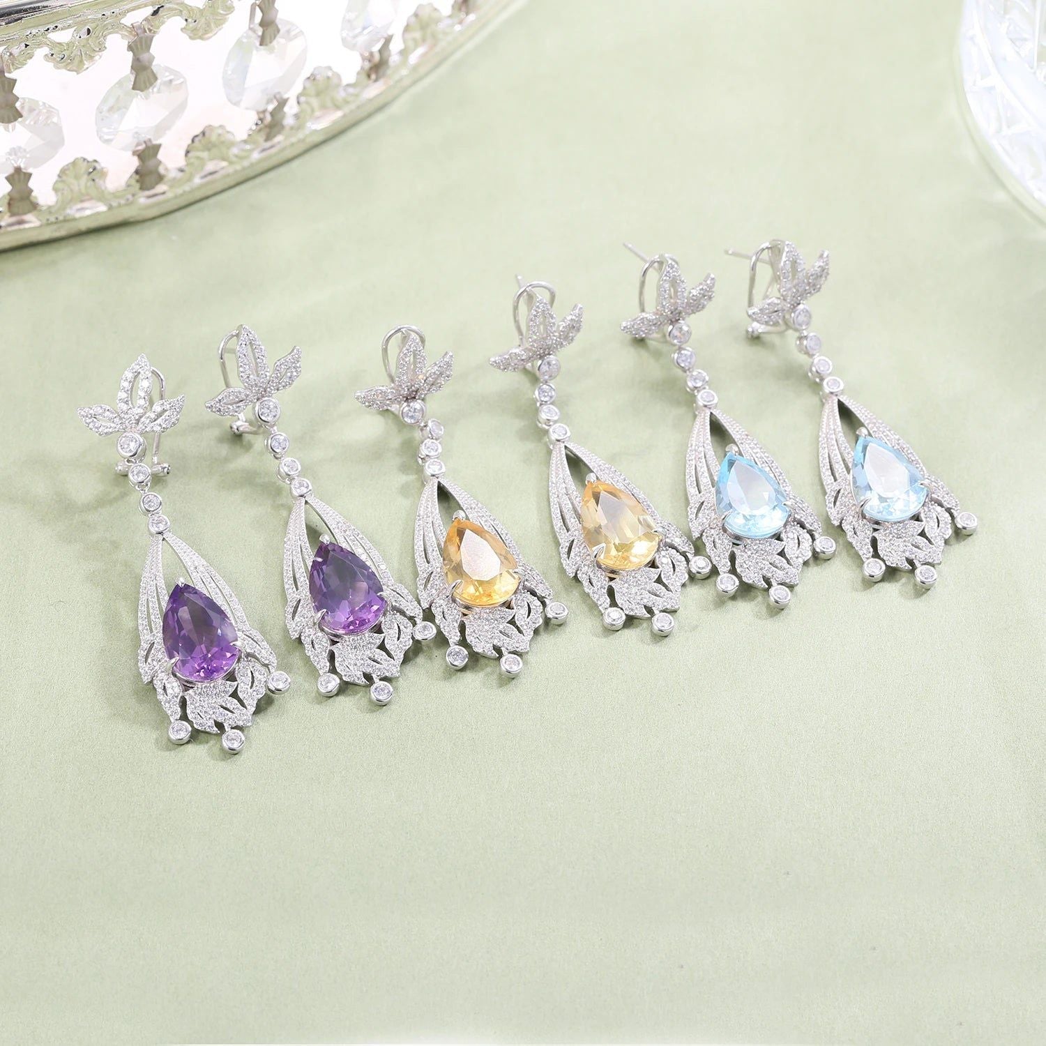 Natural Amethyst Statement Earrings in 925 Sterling Silver