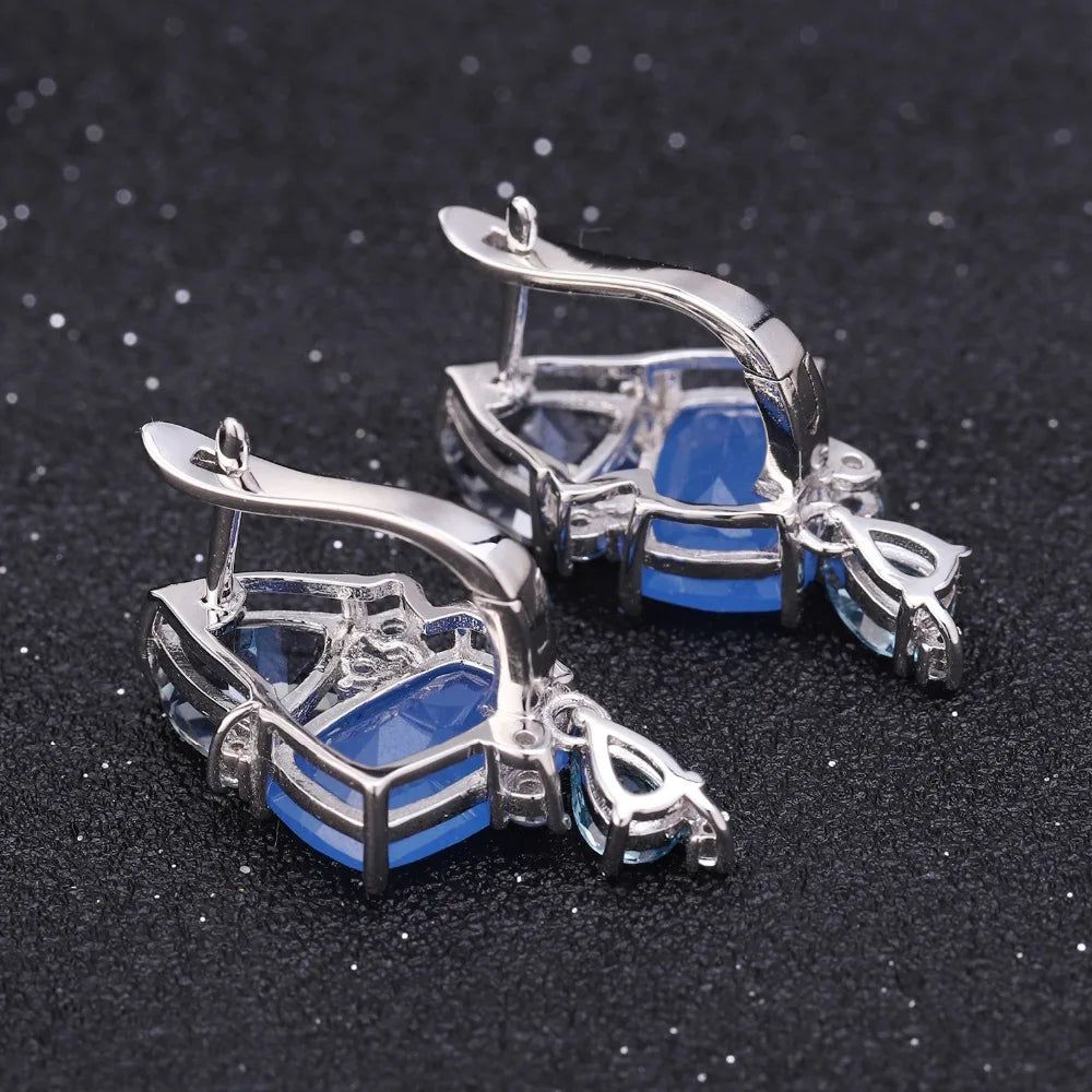 Natural Aqua Blue Calcedony Earrings 925 Sterling Silver