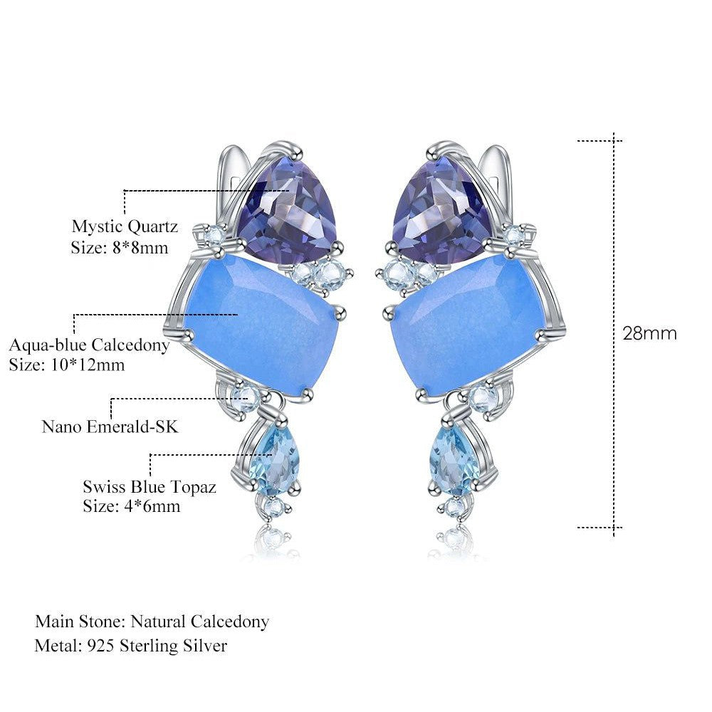 Natural Aqua Blue Calcedony Earrings 925 Sterling Silver