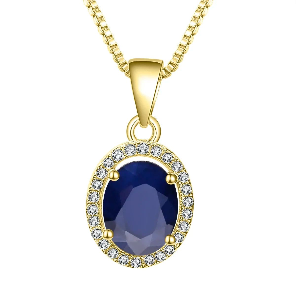 Natural Blue Sapphire 14K Gold Silver Pendant Necklace