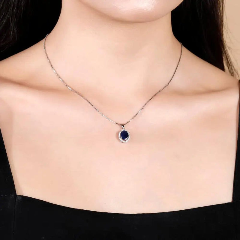 Natural Blue Sapphire 14K Gold Silver Pendant Necklace