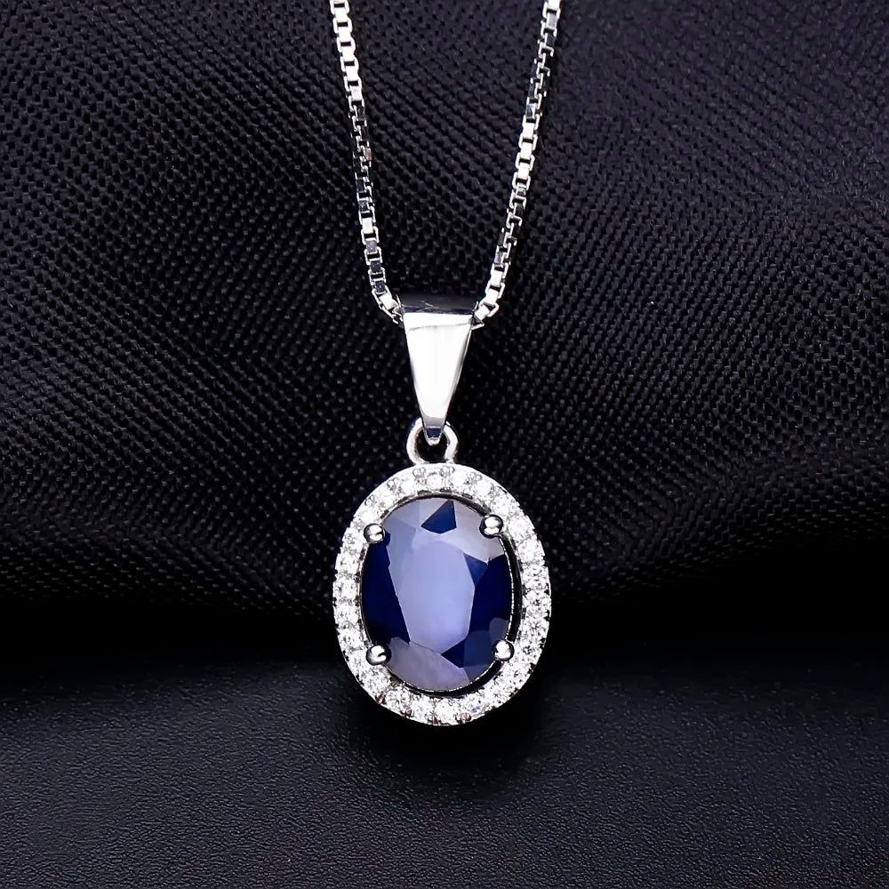 Natural Blue Sapphire 14K Gold Silver Pendant Necklace