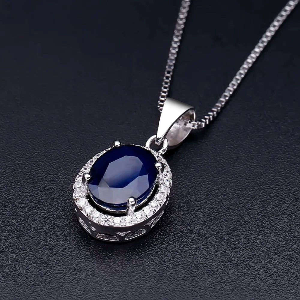 Natural Blue Sapphire 14K Gold Silver Pendant Necklace