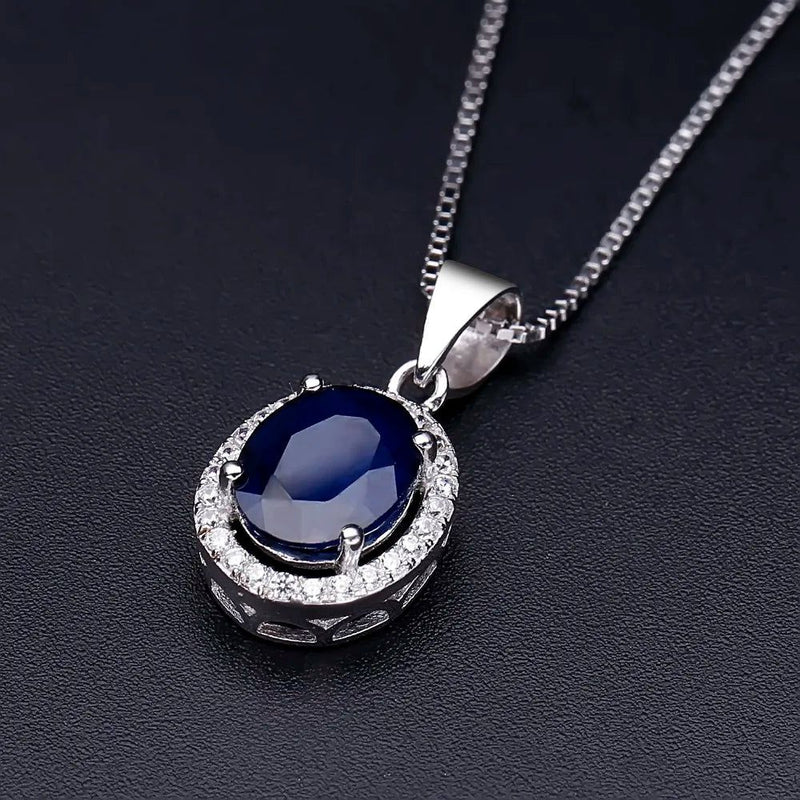 Natural Blue Sapphire 14K Gold Silver Pendant Necklace