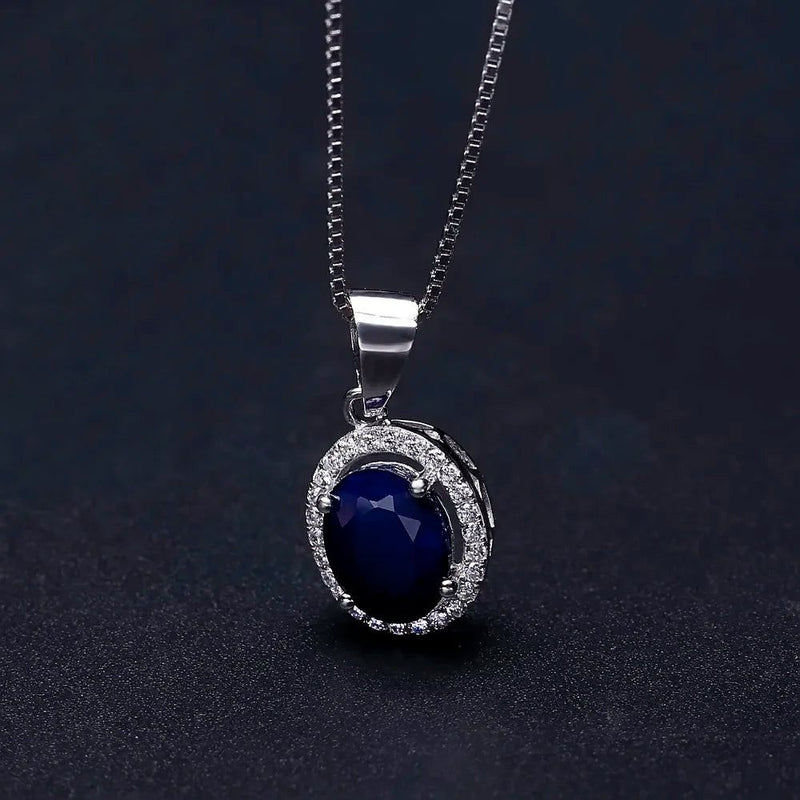 Natural Blue Sapphire 14K Gold Silver Pendant Necklace