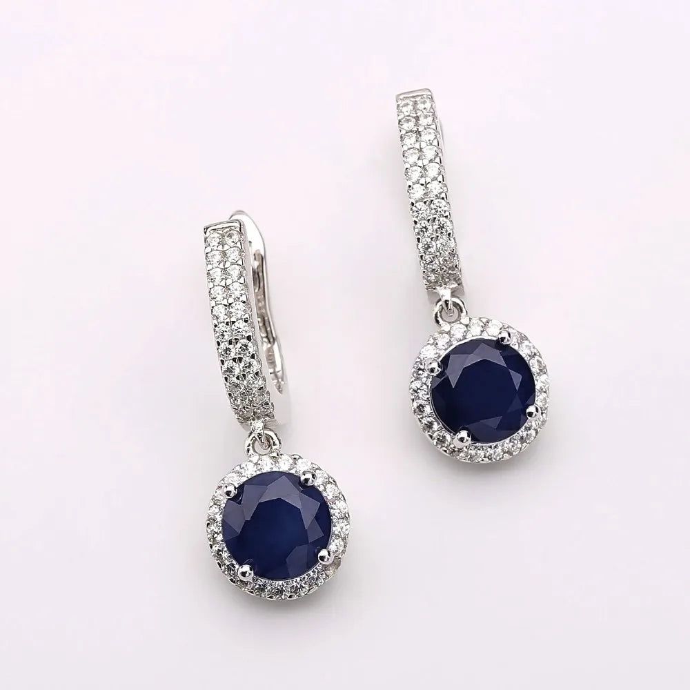 Natural Blue Sapphire 925 Sterling Silver Earrings