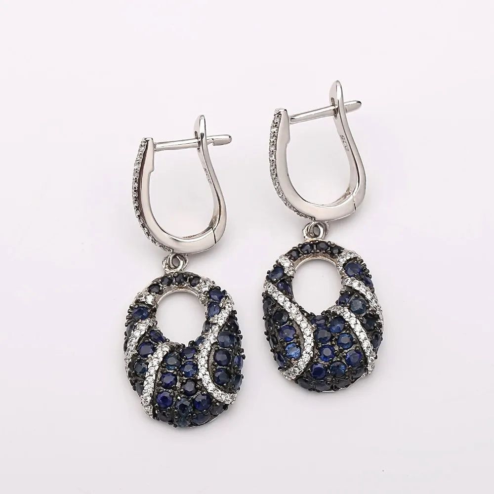 Natural Blue Sapphire Gemstone Drop Earrings