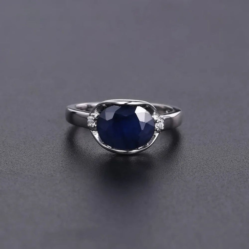 Natural Blue Sapphire Gemstone Ring Earrings Set For Women