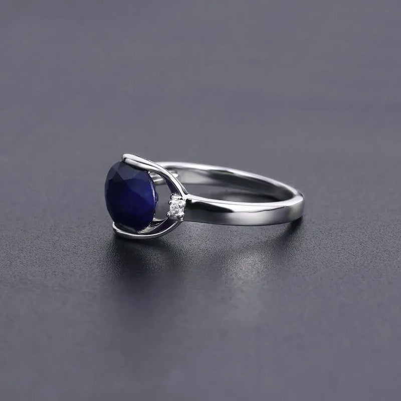 Natural Blue Sapphire Gemstone Ring Earrings Set For Women