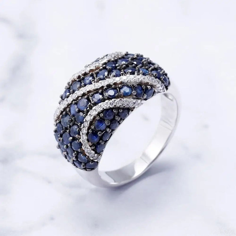 Natural Blue Sapphire Ring 925 Sterling Silver Vintage Jewelry