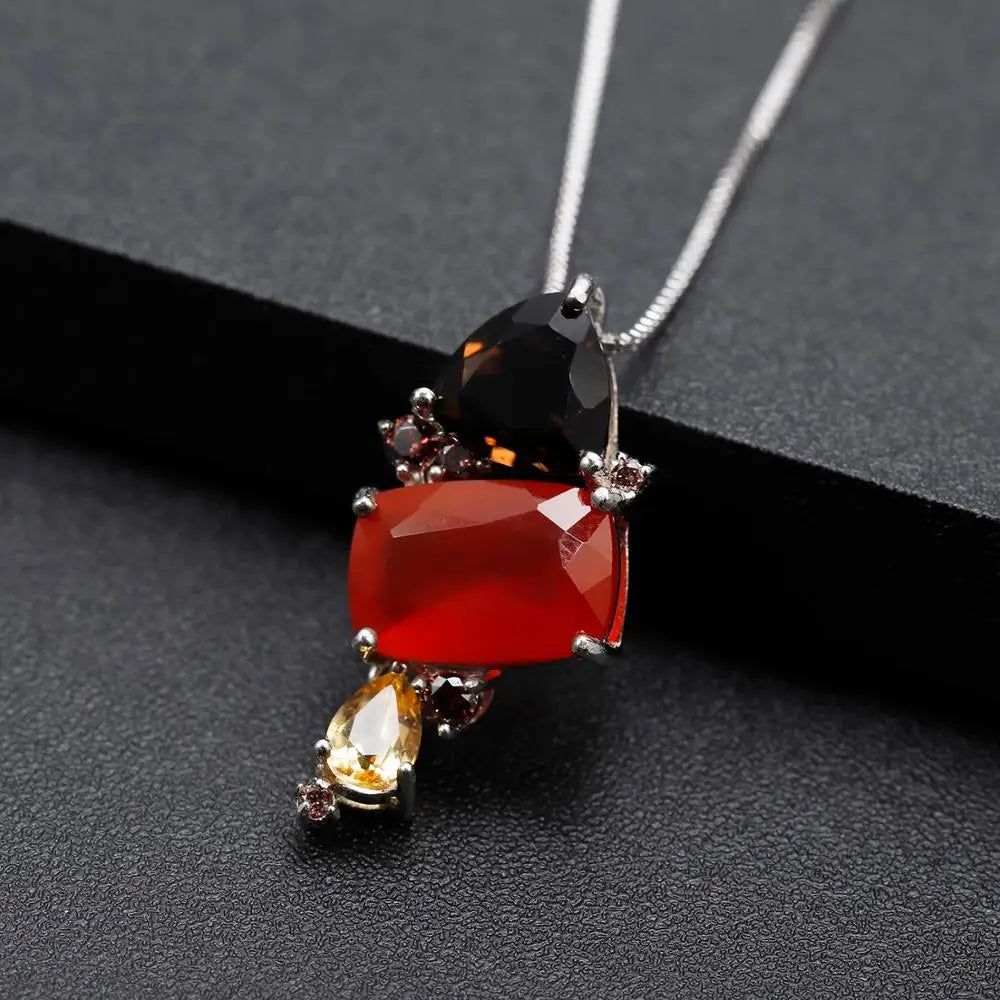 Natural Carnalian Gemstone 925 Sterling Silver Pendant Necklace