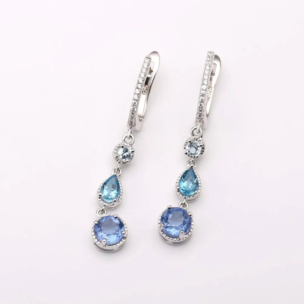 Natural Color-Change Fluorite Mix Drop Earrings 925 Silver