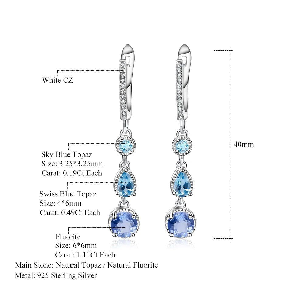 Natural Color-Change Fluorite Mix Drop Earrings 925 Silver