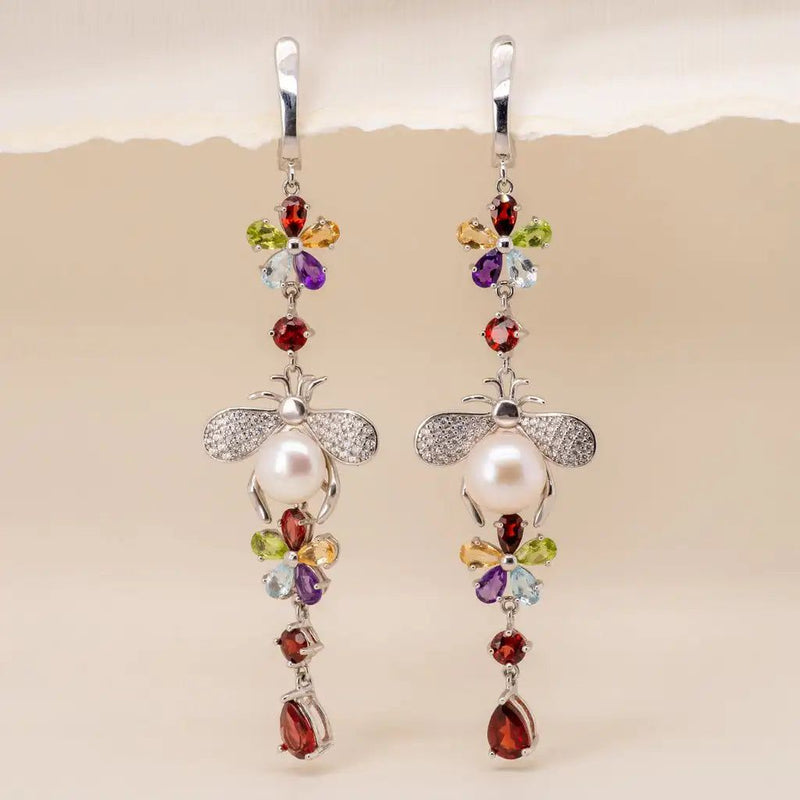 Natural Flower Multicolor Gemstone Earrings 925 Sterling Silver