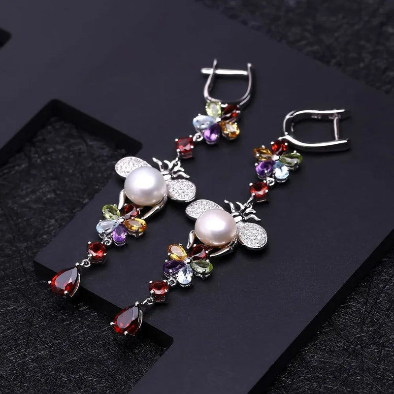 Natural Flower Multicolor Gemstone Earrings 925 Sterling Silver