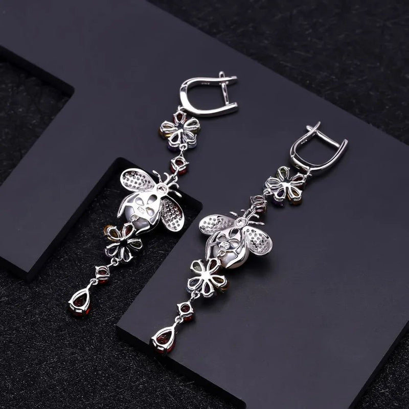 Natural Flower Multicolor Gemstone Earrings 925 Sterling Silver