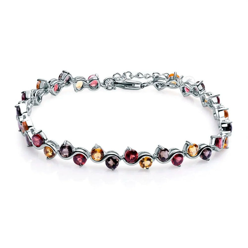 Natural Garnet Citrine Smoky Quartz Tennis Bracelet 925 Sterling Silver