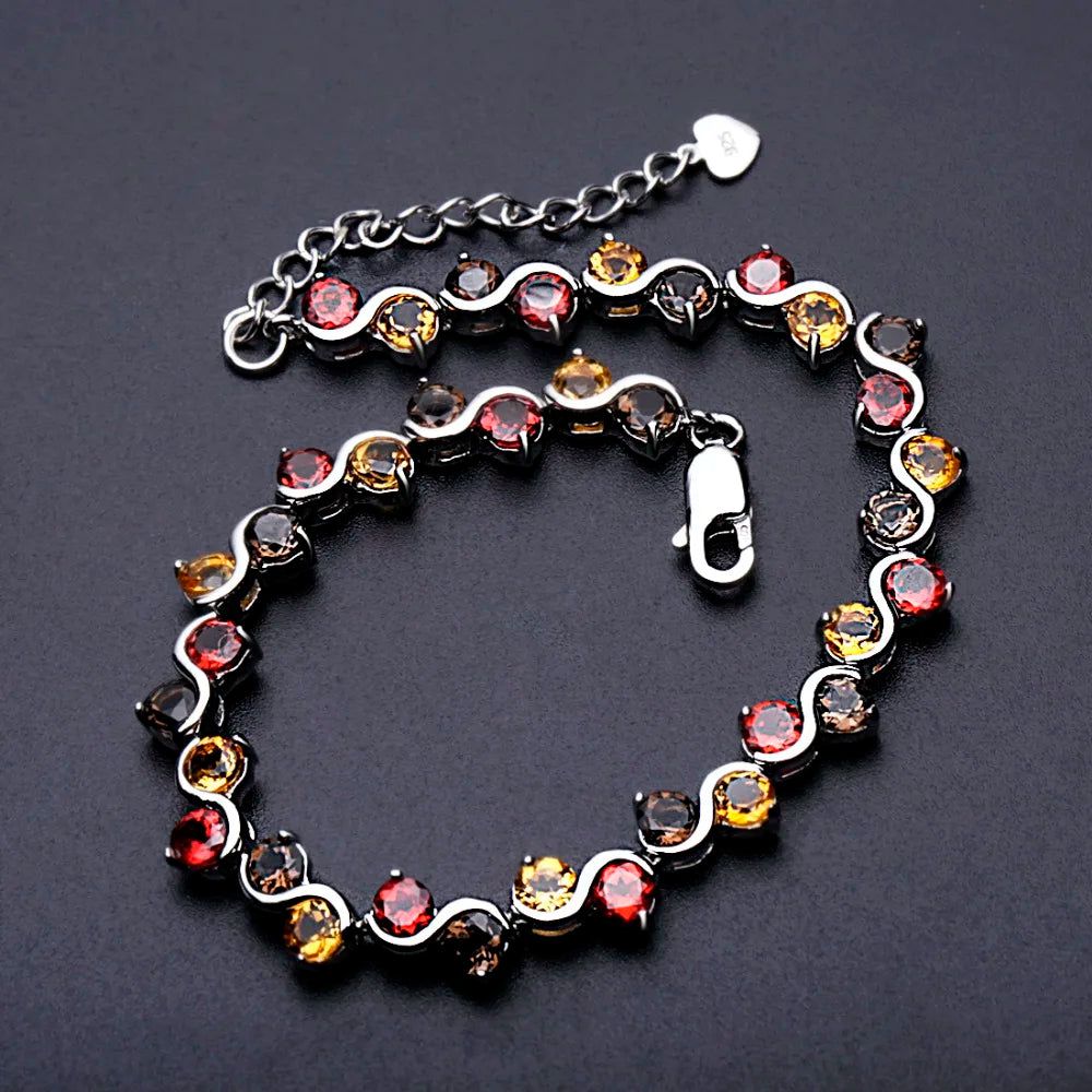 Natural Garnet Citrine Smoky Quartz Tennis Bracelet 925 Sterling Silver