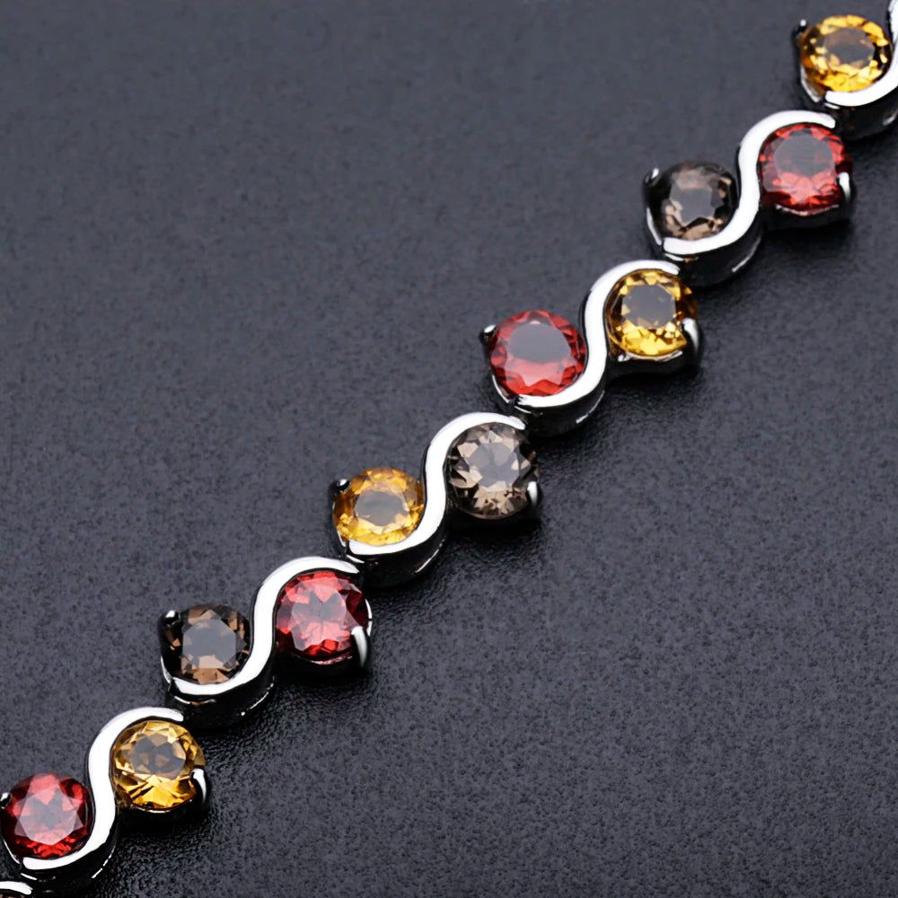 Natural Garnet Citrine Smoky Quartz Tennis Bracelet 925 Sterling Silver