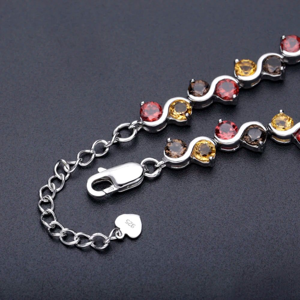 Natural Garnet Citrine Smoky Quartz Tennis Bracelet 925 Sterling Silver