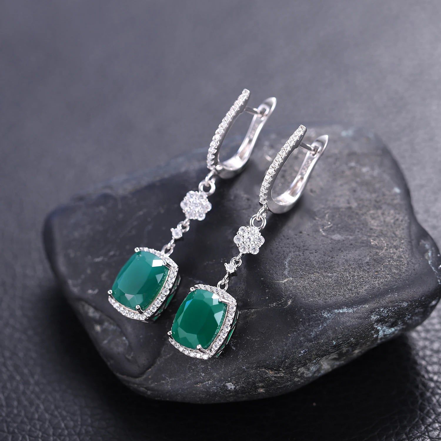 Natural Green Agate Earrings Solid 925 Sterling Silver