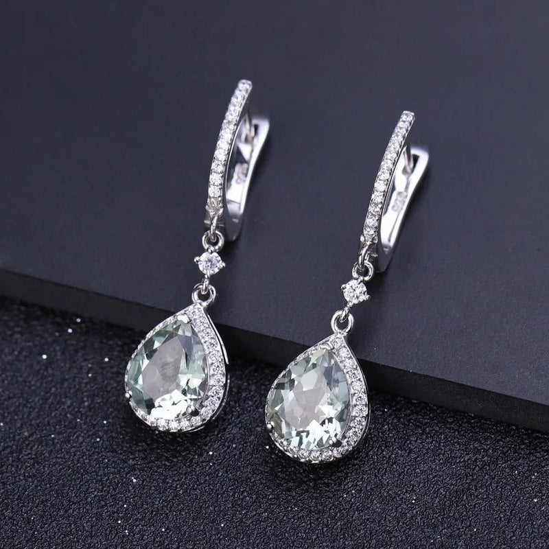 Natural Green Amethyst Prasiolite Gemstone Drop Earrings