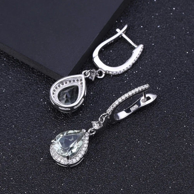 Natural Green Amethyst Prasiolite Gemstone Drop Earrings