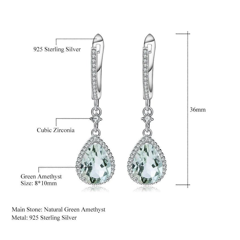 Natural Green Amethyst Prasiolite Gemstone Drop Earrings