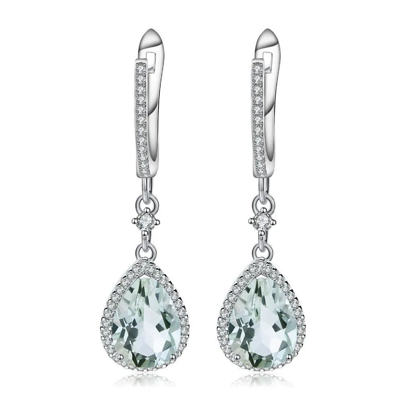 Natural Green Amethyst Prasiolite Gemstone Drop Earrings