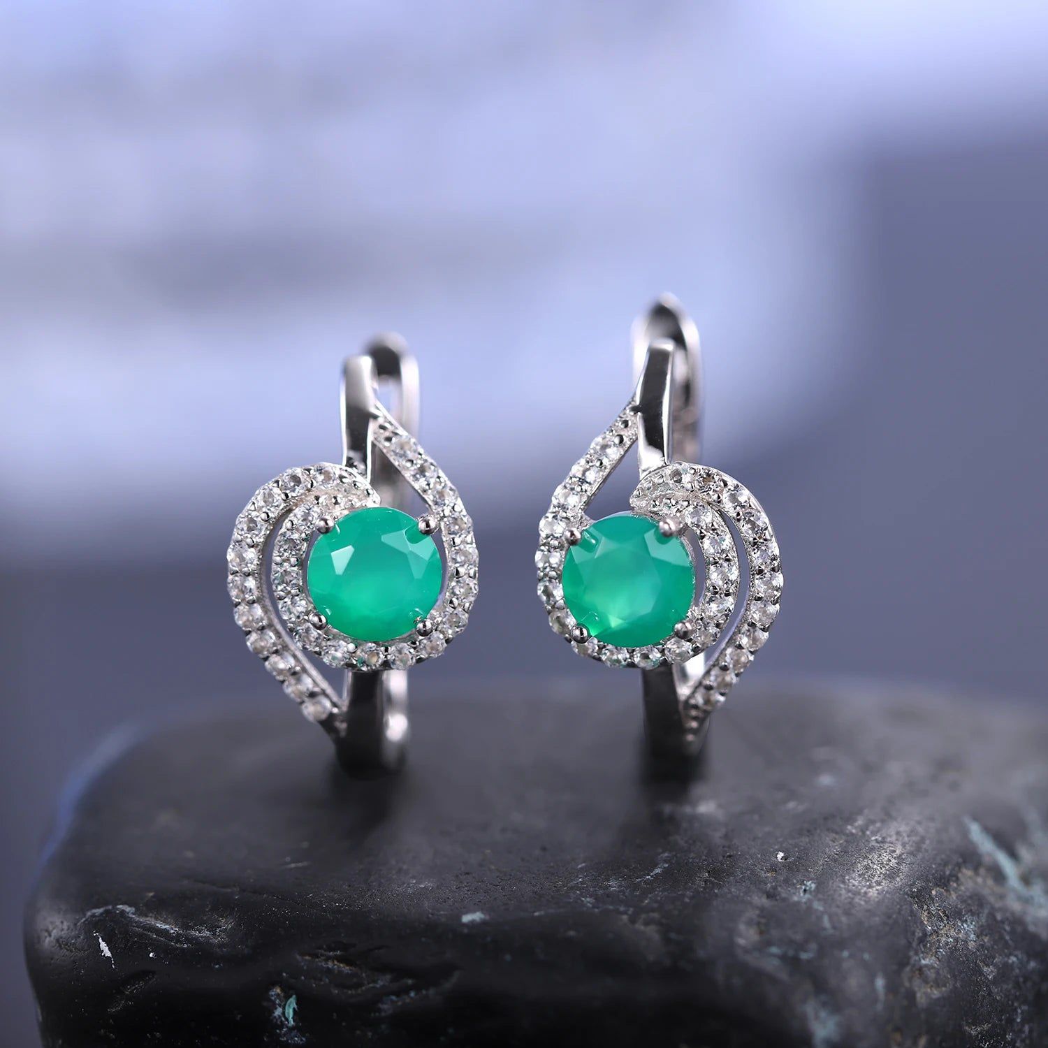 Natural Green Onyx Earrings in 925 Sterling Silver