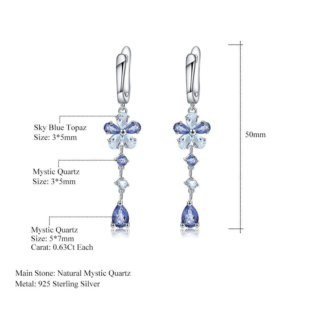 Natural Iolite Blue Mystic Quartz Flower Drop Earrings