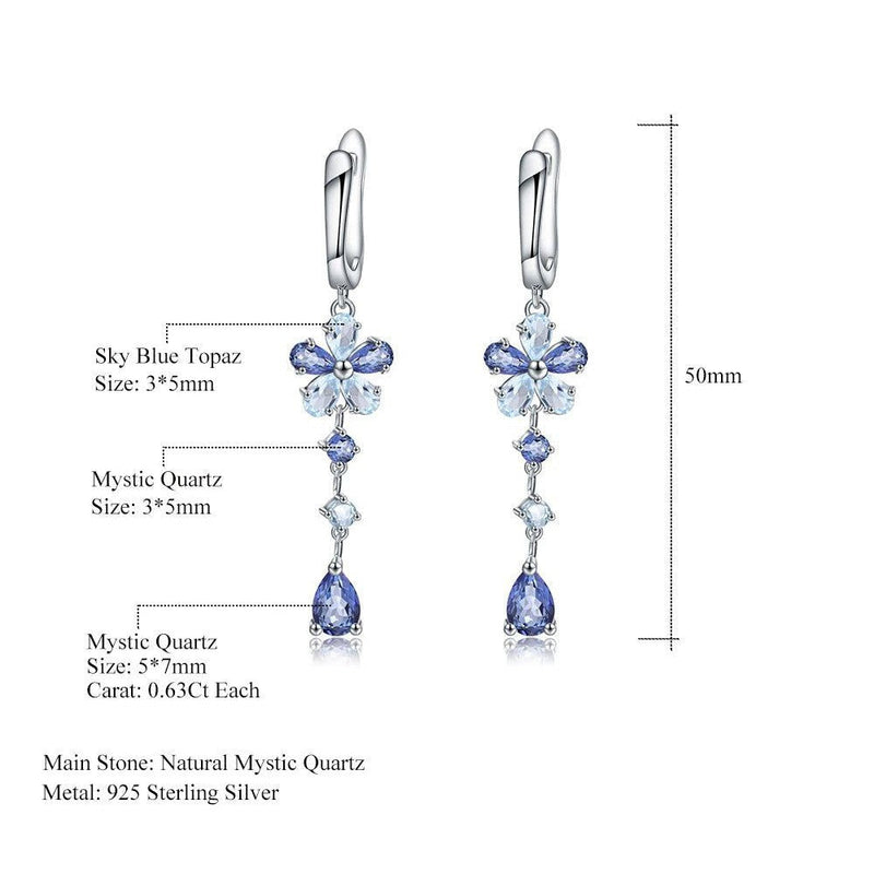 Natural Iolite Blue Mystic Quartz Flower Drop Earrings