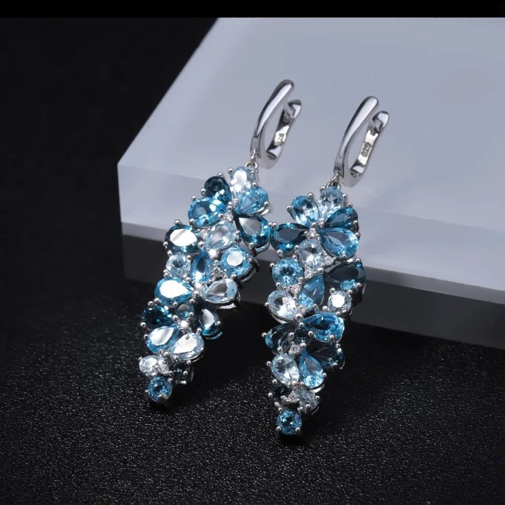 Natural London Blue Topaz 925 Silver Drop Earrings Fashion Jewelry