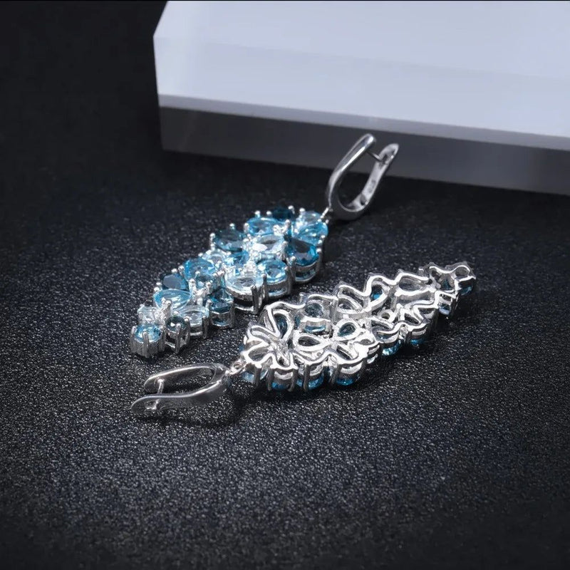 Natural London Blue Topaz 925 Silver Drop Earrings Fashion Jewelry