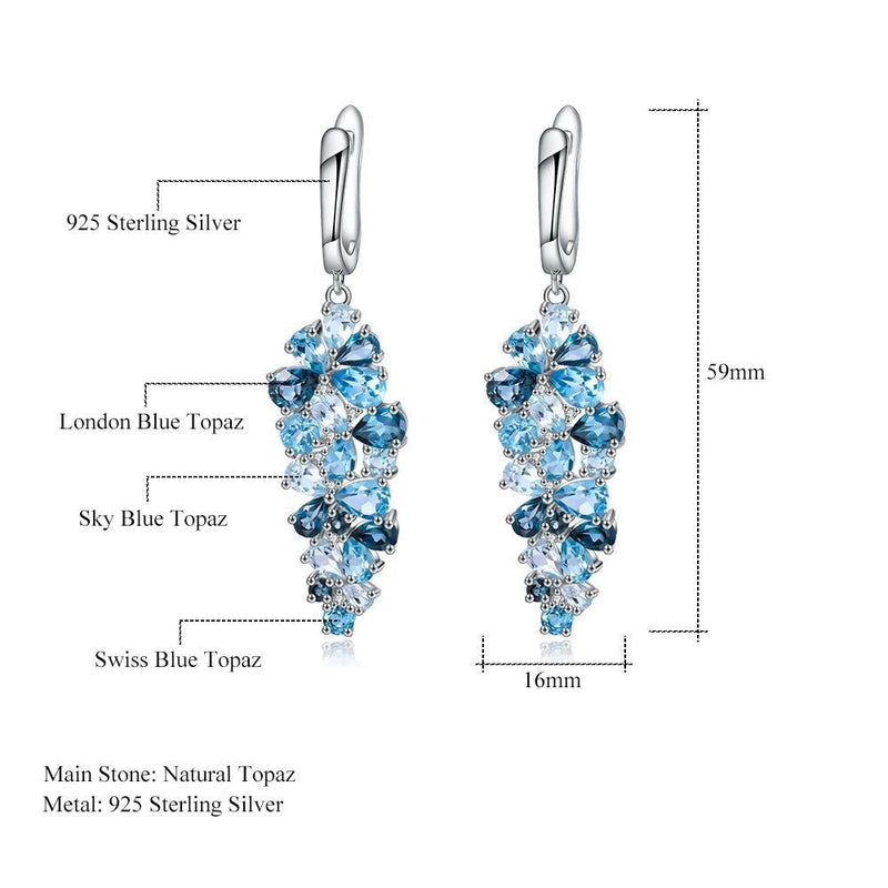 Natural London Blue Topaz 925 Silver Drop Earrings Fashion Jewelry