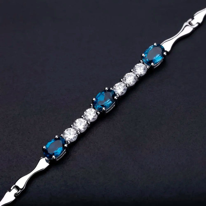 Natural London Blue Topaz Bracelet 925 Sterling Silver Jewelry