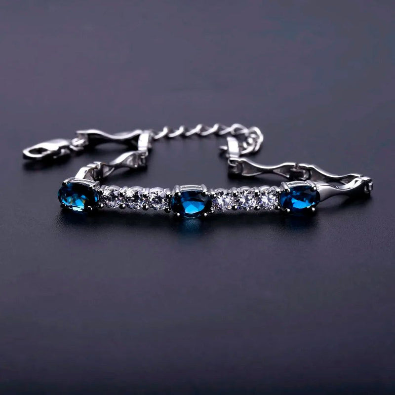 Natural London Blue Topaz Bracelet 925 Sterling Silver Jewelry