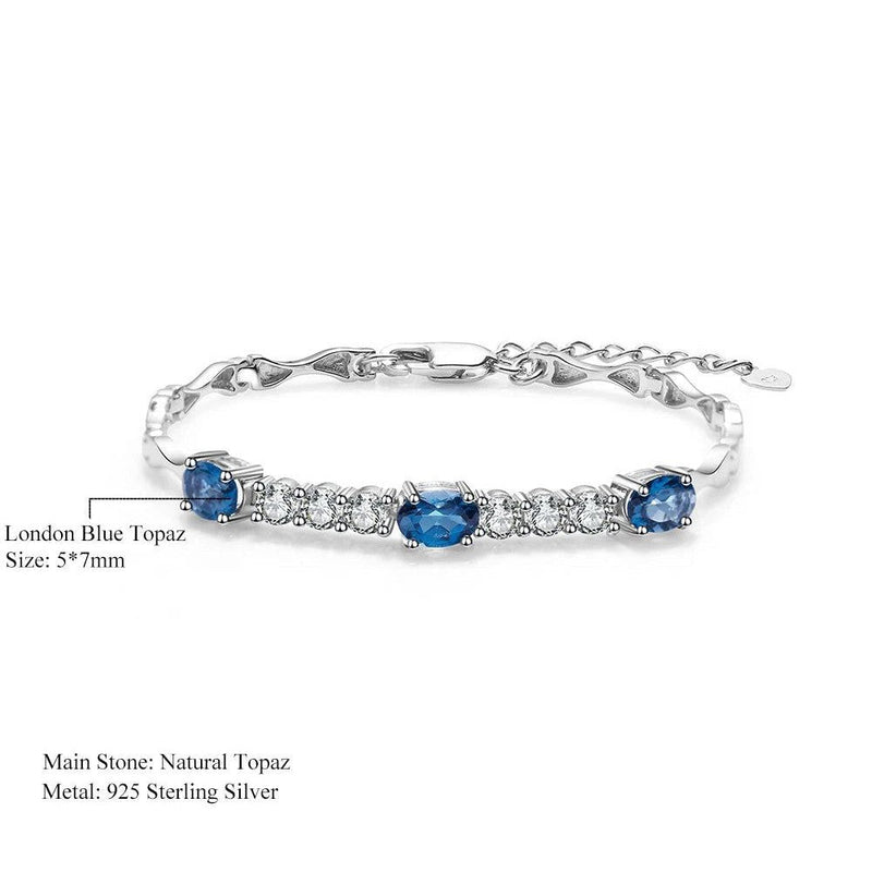 Natural London Blue Topaz Bracelet 925 Sterling Silver Jewelry