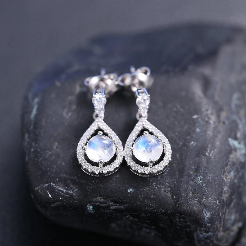 Natural Milky Blue Moonstone Dangle Earrings 925 Silver