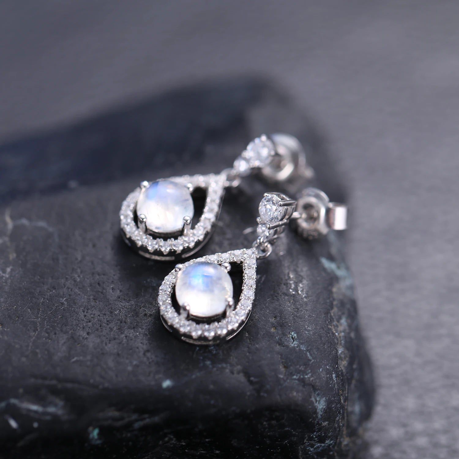 Natural Milky Blue Moonstone Dangle Earrings 925 Silver