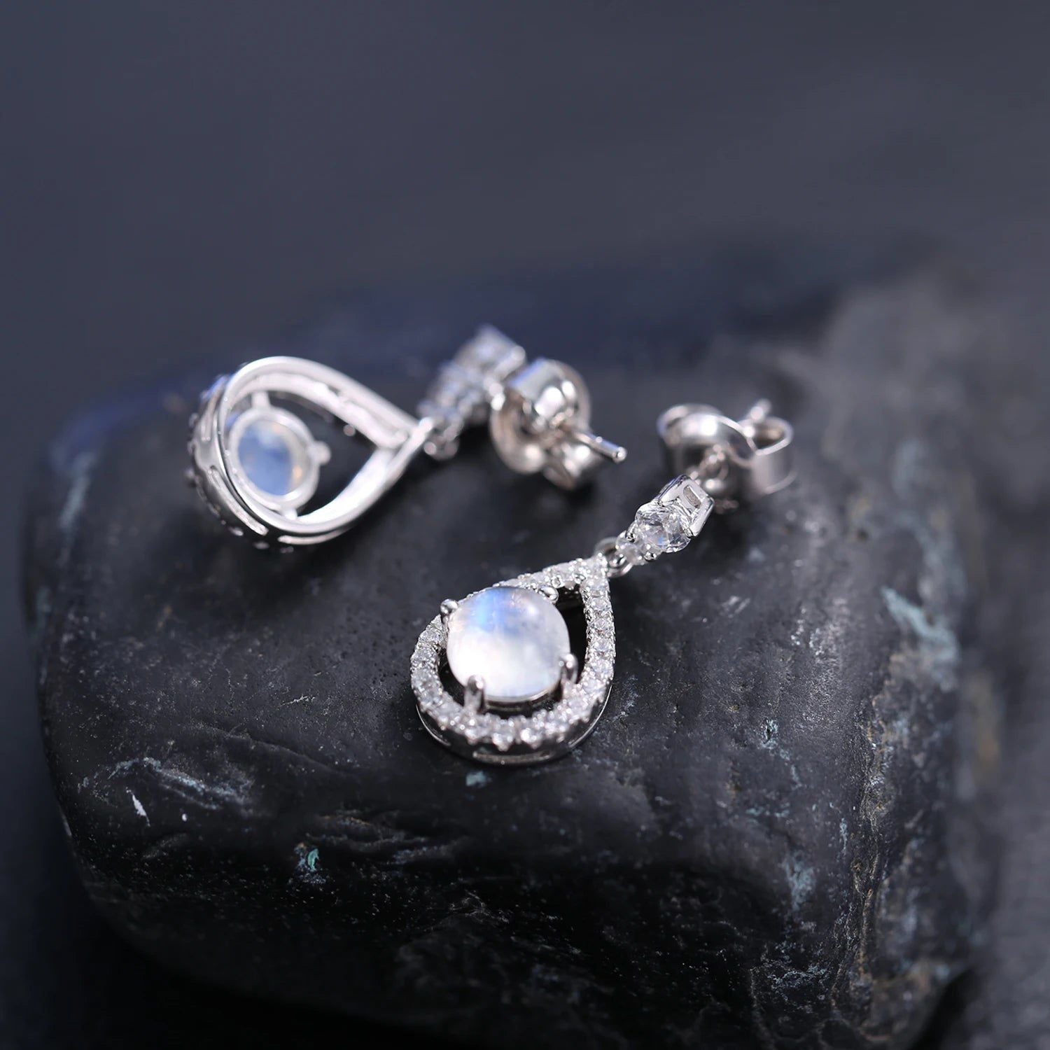 Natural Milky Blue Moonstone Dangle Earrings 925 Silver