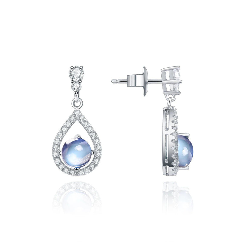 Natural Milky Blue Moonstone Dangle Earrings 925 Silver