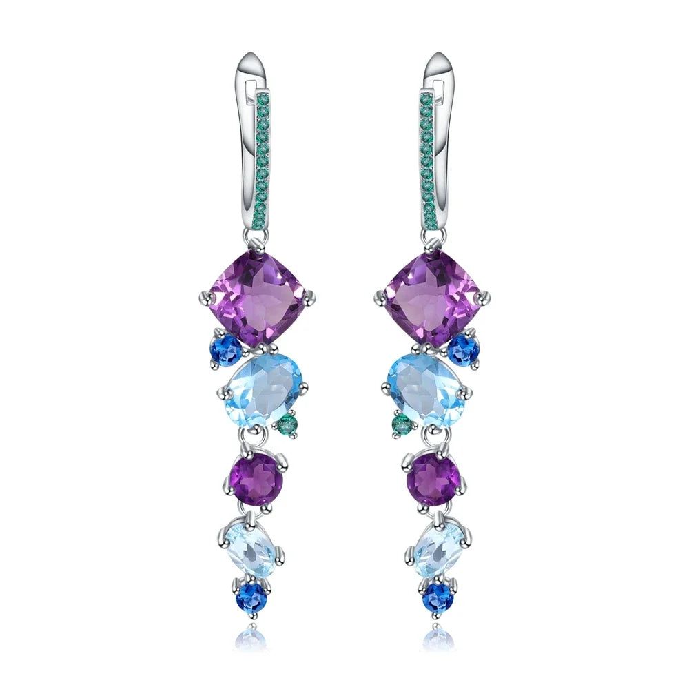 Natural Mystic Quartz Topaz Drop Earrings 925 Silver Brincos