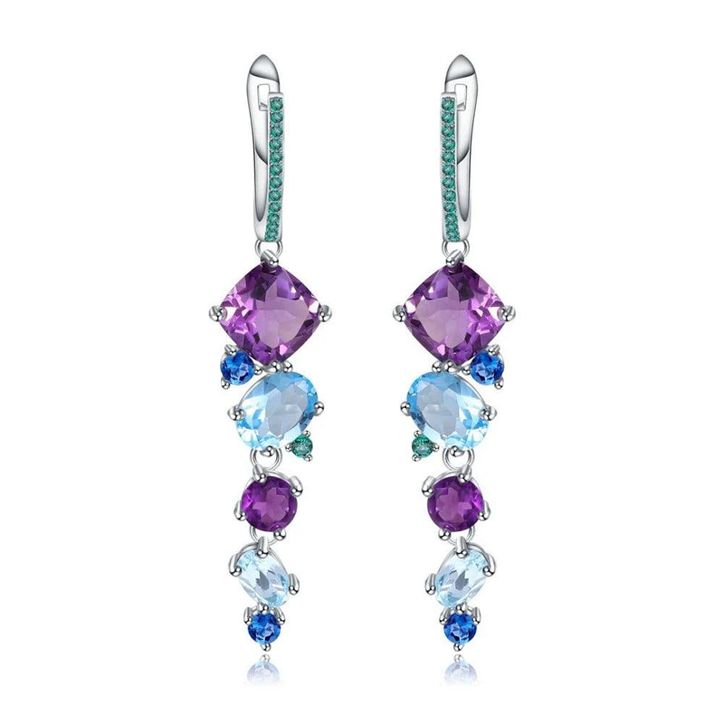 Natural Mystic Quartz Topaz Drop Earrings 925 Silver Brincos