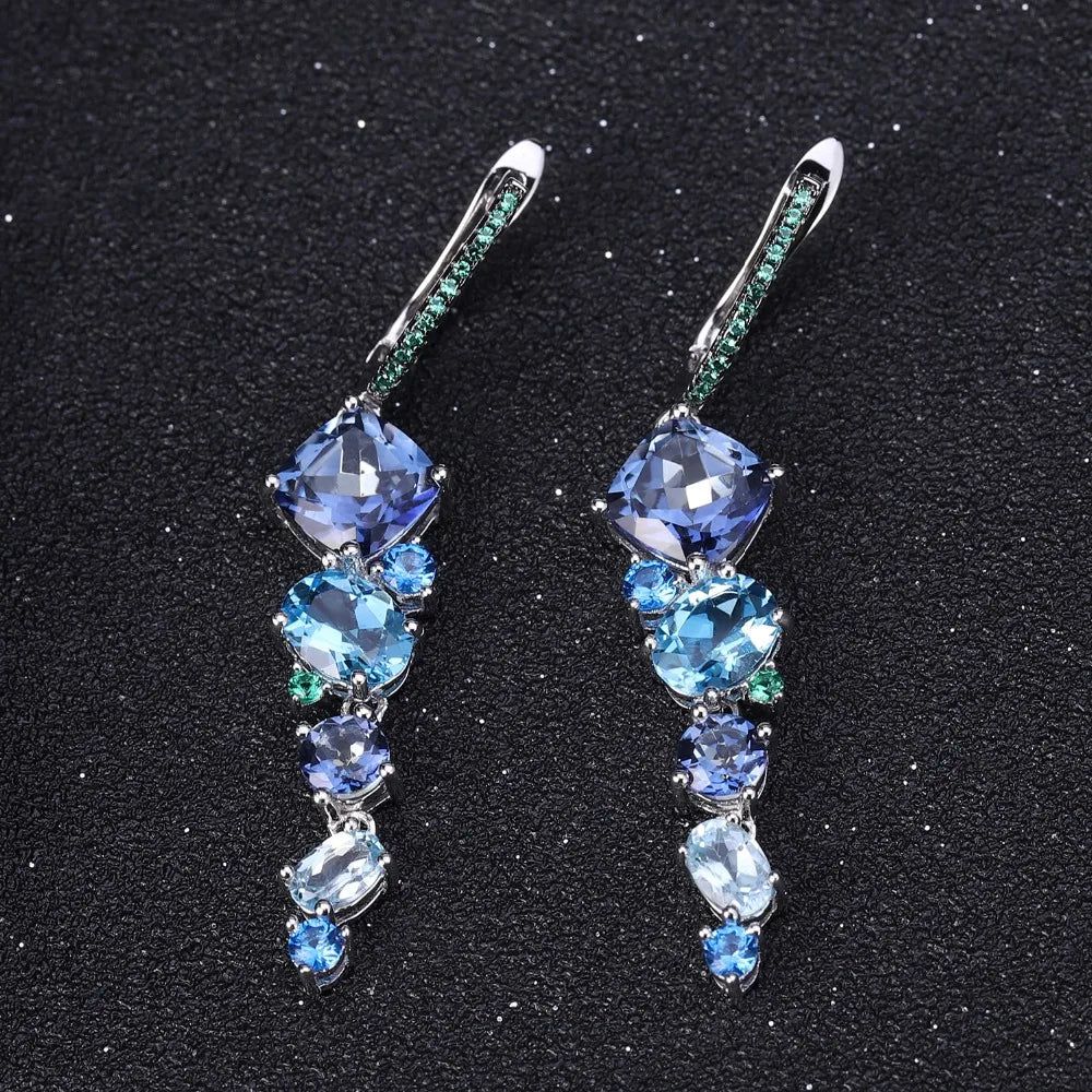 Natural Mystic Quartz Topaz Drop Earrings 925 Silver Brincos