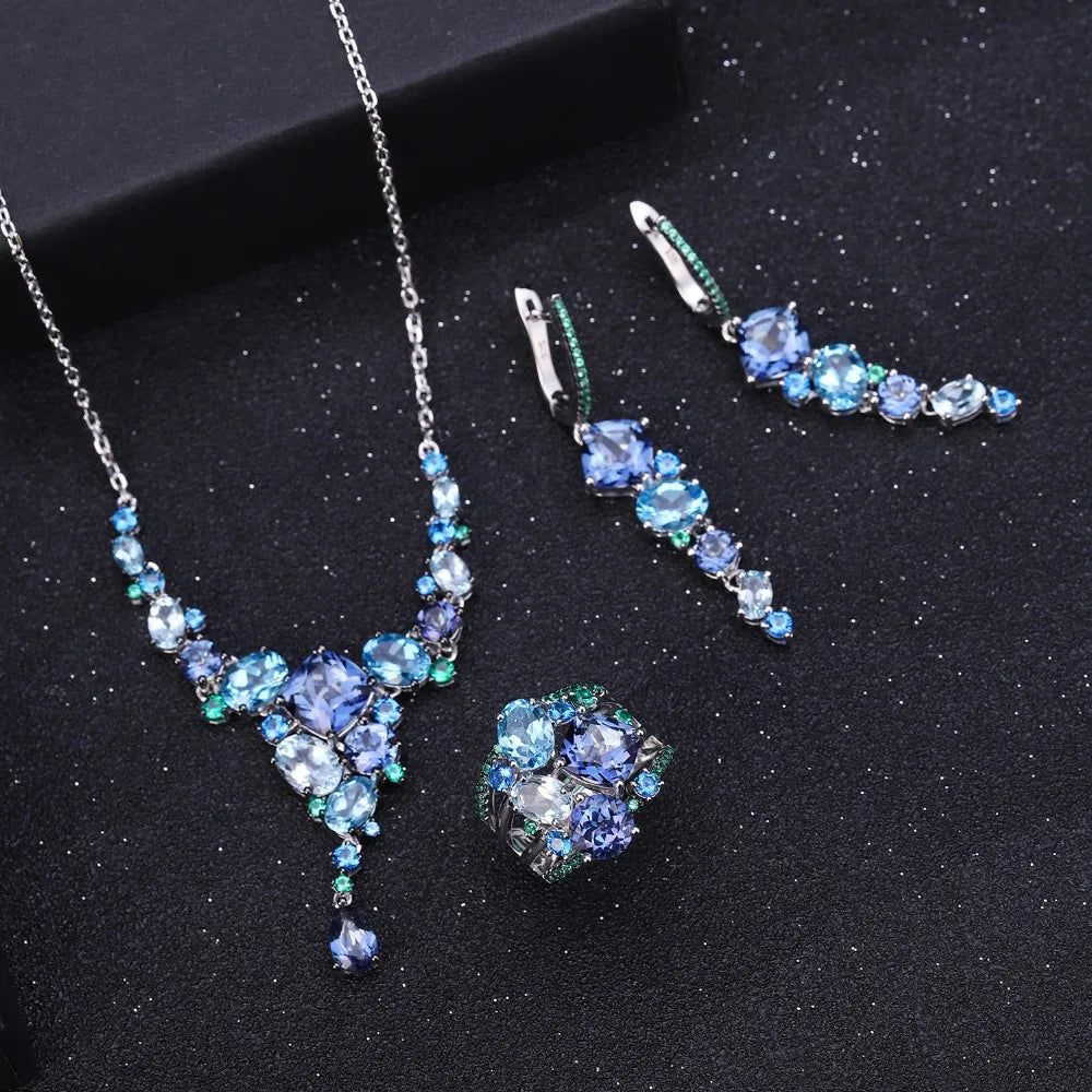 Natural Mystic Quartz Topaz Drop Earrings 925 Silver Brincos