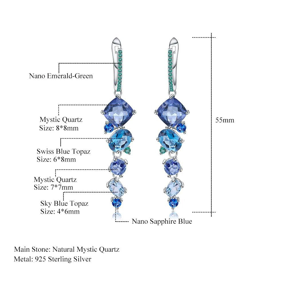 Natural Mystic Quartz Topaz Drop Earrings 925 Silver Brincos