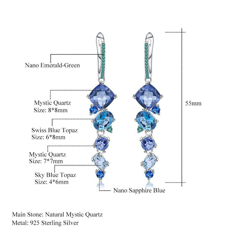 Natural Mystic Quartz Topaz Drop Earrings 925 Silver Brincos