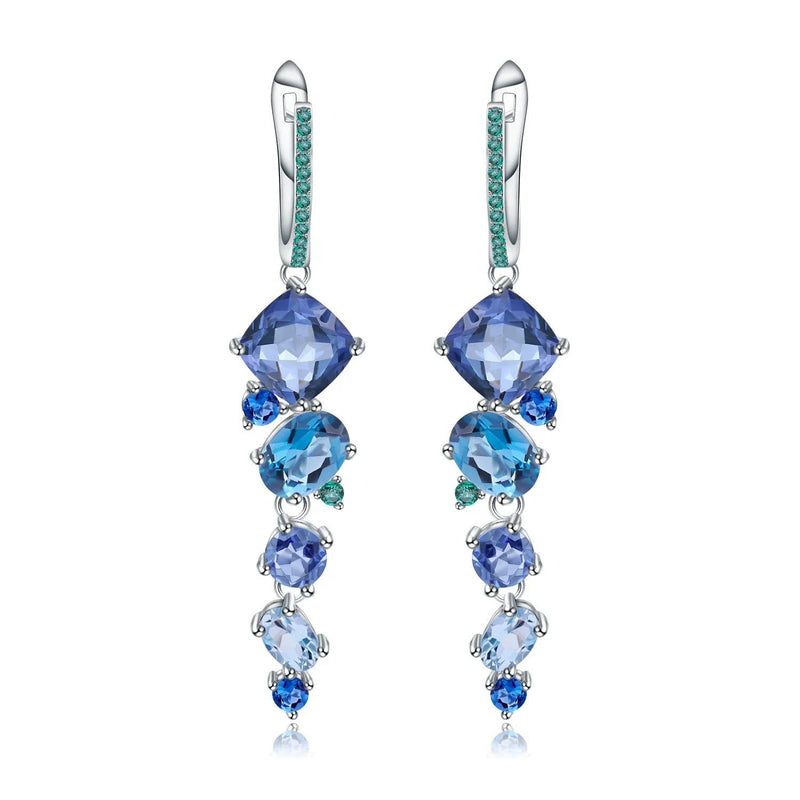 Natural Mystic Quartz Topaz Drop Earrings 925 Silver Brincos