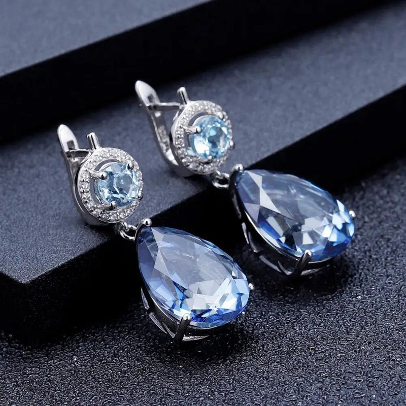 Natural Mystic Quartz Topaz Earrings 925 Sterling Silver Vintage